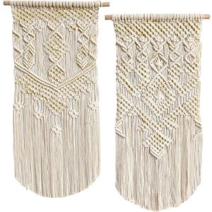 LIVALAYA Boho Macrame Wall Hanging Woven Decor, 24L x 13W, Set of 2, Beige wall decor Modern Bohemian Farmhouse woven wall hangings for House Apartment Dorm Room, Nursery, Geometric Aztec Dcor