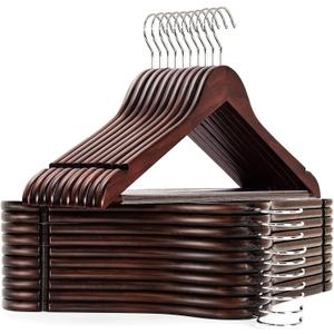 Amber Home 20 Pack Solid Wood Suit Coat Hangers, Smooth Walnut Finish Wooden Dress Hangers with Non Slip Pant Bar, Clothes Hangers with 360 Swivel Hook & Notches for Jacket, Pant, Shirt (Walnut, 20)