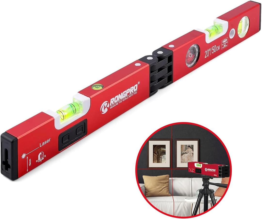 20Inch Foldable Magnetic Level-with 30Ft Laser Leveling Line and 90/180Bubbles,Multi-function Leveler Tool for Woodworking, Picture Hanging, Home Renovation and Construction RED 20Inch Foldable Magnetic Level-with 30Ft Laser Leveling Line and 90/180Bubbles,Multi-function Leveler Tool for Woodworking, Picture Hanging, Home Renovation and Construction RED