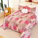 Cmfshape Summer Floral Queen Quilted Bedspread,Romantic Pink Quilt Set Full,Reversible Stitched Bedding Set All Season,Soft Lightweight Coverlet with Pillow Cases (Hot Pink&Rose, Queen90 x90)