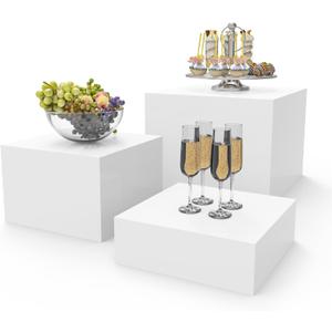 PecMuikee Buffet Risers, Food Risers for Buffet Table, Display Stand Shelf for Catering Dessert Collectibles Jewelry Figures Show, Acrylic Cube Display Nesting Risers with Hollow Bottoms 3PCS