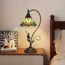 Tiffany Table Lamp Green Peacock Tail Stained Glass Lamp Tiffany Style S Leaves Vintage Desk Light for Bedside Living Room Office Dormitory Dining Room