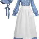 Nuoqi Prairie Dress Women Colonial Pioneer Dress with Bonnet Adult Colonial Costumes (Large, Blue)