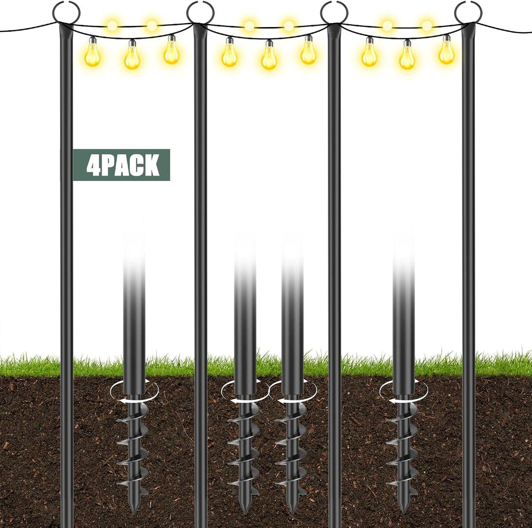 String Light Poles for Outside 4 Pack, 10.5 Feet Outdoor String Lights Poles for String Lights, Backyard Patio Light Poles for Bistro Party Wedding, Metal Outdoor String Light Pole