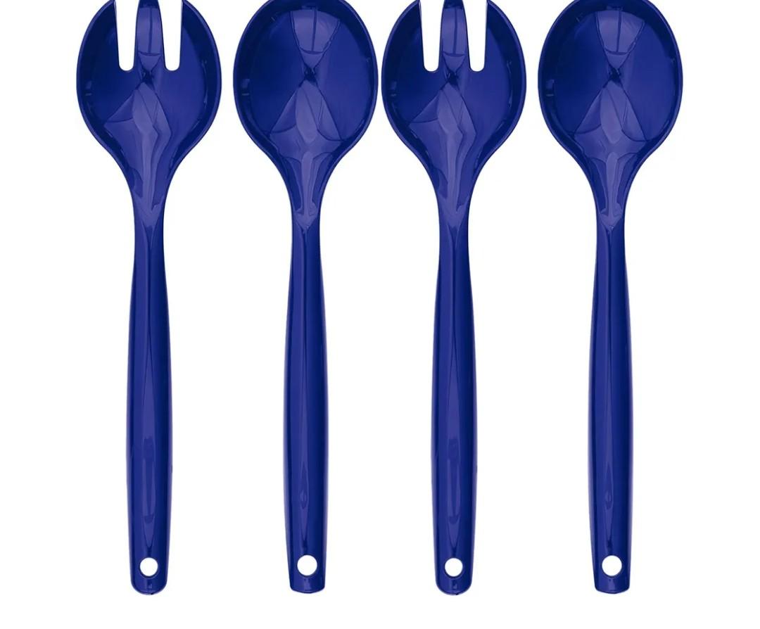 Navy Blue Plastic Serving Utensils - (Set of 4) - Durable and Reusable Flatware for Everyday Use, Formal Dining, and Special Occasions Pack of 3