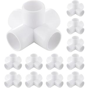 12 Pack 3/4 inch PVC Pipe Fittings, PVC 5-way Fitting Connectors, Used for Building Furniture, Furniture Grade, White