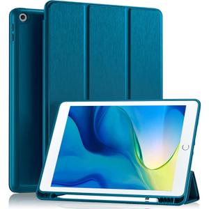 Akkerds Case Compatible with iPad 10.2 Inch 2021/2020/2019, for iPad 9th/8th/7th Generation Case with Pencil Holder, Protective with Soft TPU Back, Auto Sleep/Wake Cover, PeacockBlue