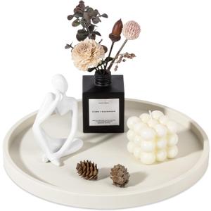Silicone Bathroom Tray Round Vanity Tray Decorative Soap Holder Kitchen Countertop Organizer Coffee Table Decor for Candle, Perfume, Plant, 12 Inch, Beige