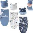 3 Sets Baby Swaddle Sleep Sack with Hat Set, Soft Swaddling Blankets Cute Baby Swaddling Blankets for 0-3 Months (Type 1)