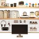 Desktop Hutch Bookshelf, 2-Tier Metal Desk Shelf with Grid Panel, Wooden Desktop Display Rack for Computer Monitor, Countertop Storage Organizer for Office Home Dorm (White), 95 x 20 x 93 cm