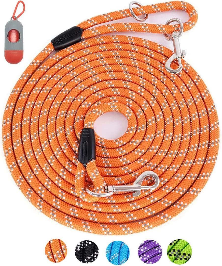 Long Dog Leash for Dog Training 10FT 16FT/30FT/50FT/100FT, Reflective Threads Rope Dog Leash, Heavy Duty Dog Lead for Large Medium Small Dogs Walking Playing, Camping, or Yard (16FT* 1/2 inch, Orange)
