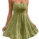 Floerns Women's Swiss Dots Sleeveless Ruched Bust Ruffle Hem Cami Short Dress Olive Green Small