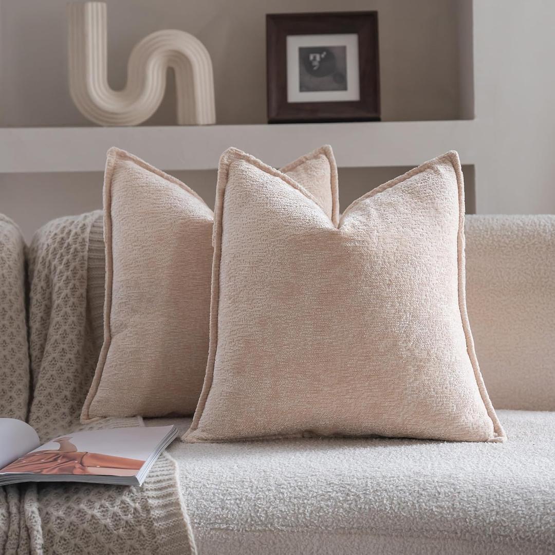 Neelvin Beige Chenille Decorative Throw Pillow Covers 20x20 inch Set of 2 Pillowcase Cushion Case for Bed Sofa Couch