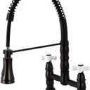 Gourmetier GS1275PX Heritage Two-Handle Deck-Mount Pull-Down Sprayer Kitchen Faucet, Oil Rubbed Bronze (10.56 x 10 x 18.75)