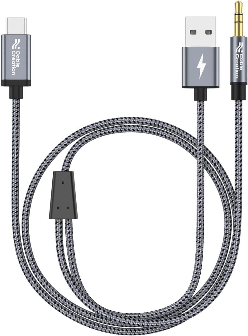 CableCreation USB C to 3.5mm Audio Cable with USB Charging Cable, Car Aux Cable, Type C to Aux Jack Headphone Car Stereo with 18W Charge for iPhone 16 15 Pro Max Plus, Galaxy S24/S23+, Pixel 9/8/7+