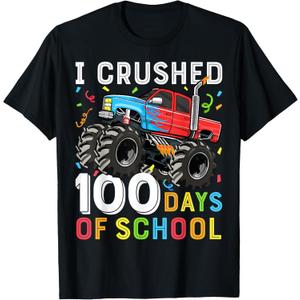 100 Days of School Monster Truck 100th Day of School Boys T-Shirt (Small, Black)
