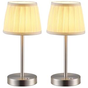 PUSU 2 Pack Cordless LED Nickel Table Lamps, Rechargeable 4000mAh 3 Way Dimmable Bedside Small Lamp with Fabric Shade, Lighting for Bedroom, Kids Room, Bathroom, Kitchen, Decor, Gift, Night Light