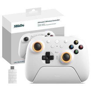8Bitdo Ultimate 2 Wireless 2.4G Controller (TMR Joystick Update), Star-Ring RGB Lights, Adjustable Trigger Locks, Gamepad with Charging Dock for Windows PC, Android (White)