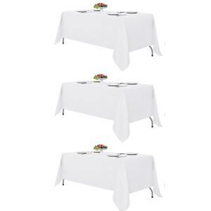 Fitable White Tablecloths for Rectangle Tables, 3Pack -9 FT  Reusable and Washable Table Clothes, Polyester Fabric Table Covers for Wedding, Party, Banquet