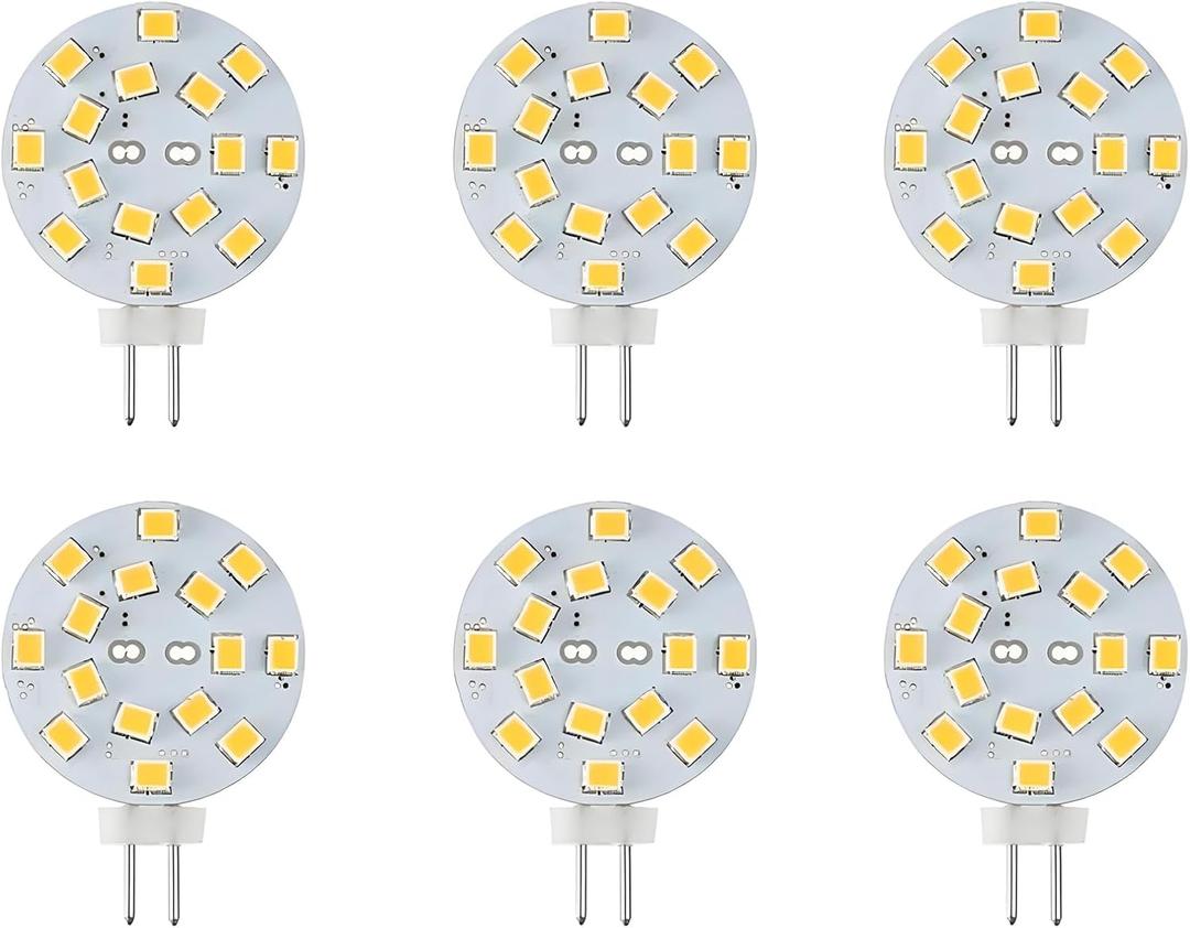 12V G4 LED Bulb 3W Bi-Pin LED Disc Light Bulb 20-30 Watt Equivalent Warm White for Puck Lights in RV Trailers Campers Automotive Marine Landscape Lighting 6pcs