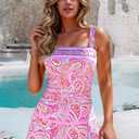 ROSEWE Womens Tummy Control Tankini Bathing Suits, Two Piece Ruched Swimsuits, Floral Print Swimdress with Skirt (Pink, M)