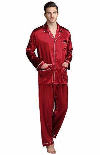 Lonxu Mens Silk Satin Pajamas Long Sleeve Loungewear Sleepwear Button-Down Pj Set (XL), Piece of 1