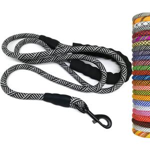 MayPaw Rope Dog Leash 3/4/5/6/7/8/10/12/15/20/30 FT, Heavy Duty Nylon Pet Leash, Soft Padded Handle Thick Lead Leashes for Large Medium Dogs (Black, 1/2" * 7')