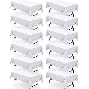 Pureegg Rectangle Table Cloth 60" x 102"  Durable Polyester Tablecloth Offers Reusable & Washable Protection, Ideal for Outdoor Party, Picnic, Wedding, Banquet and Birthday, 12 Pack, White