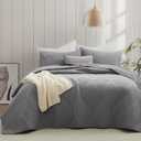 Oli Anderson King Quilt Set, Grey Lightweight Soft Bedspread Coverlet, Basket Weave Pattern Bedding, 3PCS Modern Geometric Stitching Textured Comforter Sets (1 Quilt and 2 Pillow Shams)
