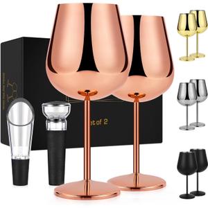 LiqCool Rose Gold Wine Glass - Stainless Steel & Copper Metal Wine Glasses Set of 2, 21 Oz Large Stemless, Portable for Outdoor & Valentine's Day