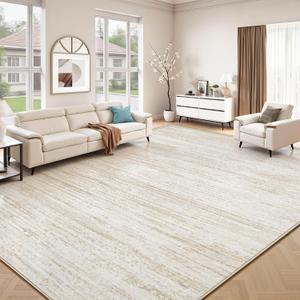 Area Rug 9x12 Living Room Rugs: Washable Modern Rug Large Non-Slip Soft Rugs Stain Resistant Printed Rug Indoor Carpet for Bedroom Kitchen Dining Room Nursery Playroom Home(Beige, 9'x12')