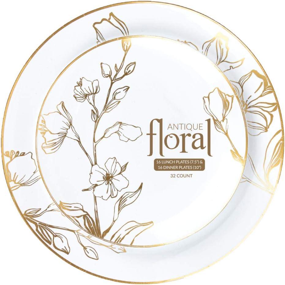 Antique Gold Floral Plates Combo 7"+10" Case of 128 (4 packs x 32)