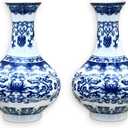 Chinese Blue and White Porcelain Wall Vases for Flowers, Set of 2 Handmade Chinoiserie Ceramic Wall Hanging Vases, Home Dcor for Living Room, Bookshelf, and Indoor Ceramic Decor (Shape 1)