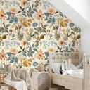 Peel and Stick Colorful Moody Vintage Contact Paper Removable Botanical Leaf Floral Wallpaper 17.7" x 118.11" Wall Paper Self Adhesive for Classroom Bedroom Laundry Room Bathroom