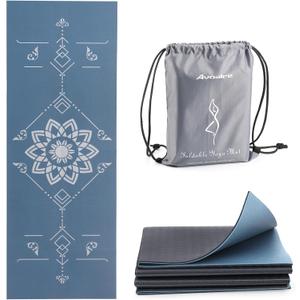 Avoalre Folding Yoga Mat, Eco-Friendly PVC Travel Yoga Mat Packable, Double Sided Non-Slip Printed Yoga Mats with Bag for Home Workout Gym Exercise Fitness Pilates Stretching (72" x 24" x 1/5" Thick)