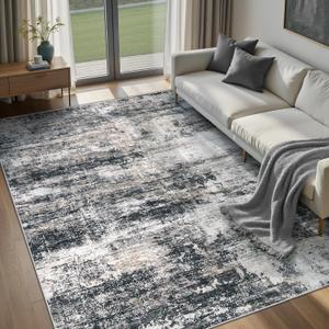 Area Rugs for Living Room: 5x7 Washable Rug Modern Abstract Neutral Soft Rug Non-Slip Low-Pile Indoor Floor Carpet for Bedroom Nursery Dining Room Home Office (Black Brown, 5'x7')