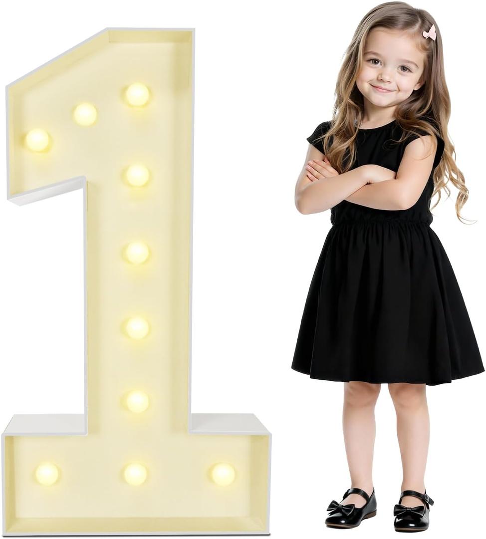 3FT Marquee Numbers 1, Large with Pre-Cut Foam Board Set, Easy-Install Reusable for Party Decoration, Birthdays, Weddings, Graduations, Baby Anniversaries