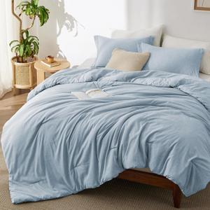 Bedsure Queen Comforter Set - Light Blue Soft Bedding for All Seasons, Cationic Dyed Bed Set, 3 Pieces, 1 Queen Size Comforter (90"x90") and 2 Pillow Shams (20"x26"+2"), Queen, 05 - Light Blue Melange