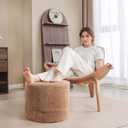 Tiita Pouf Ottoman and Foot Rest, Round Foam Stuffed Floor Pouf with Storag for Living Room, Brown (Round Brown)
