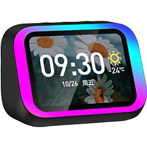 Smart Alarm Clock with Wireless Bluetooth 5.4 Speaker & Dynamic RGB Light,Hi-fi Stereo Sound,Hd Large Screen Display (Black)