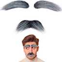 4 x Fake Mustache and Eyebrows Self Adhesive Fake Facial Hair Novelty Mustaches for Costume Halloween Party
