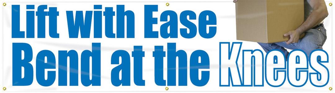 Accuform MBR812 Motivational Safety Banner, Legend"Lift with Ease Bend at The Knees", 28" Length x 8-ft Width, Reinforced Vinyl with Metal Grommets