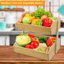 mobzio Fruit Basket Stand, 2 Tier Fruit Basket for Kitchen Counter, Produce Basket for Fruit and Vegetable Storage, Bamboo Basket Fruit Bowl Display Rack, Fruit Holder Snack Organizer