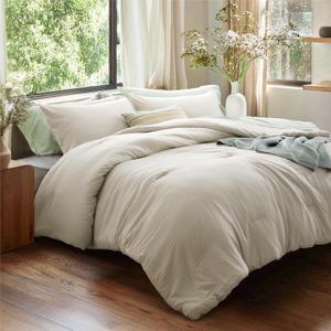Bedsure Queen Size Comforter Set, Beige Soft Prewashed Bedding for All Seasons, 3 Pieces GentleSoft Warm Down Alternative Bed Set, 1 Lightweight Comforter (90"x90") and 2 Pillowcases (20"x26")