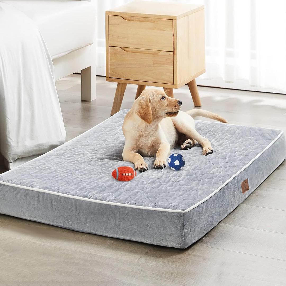 WNPETHOME Orthopedic Waterproof Extra Large Dogs Bed with Removable Washable Cover, Multi-Needle Quilting XL Crate Bed for Large Sized Dog, Light Grey, 42"L x 30"W x 4"Th