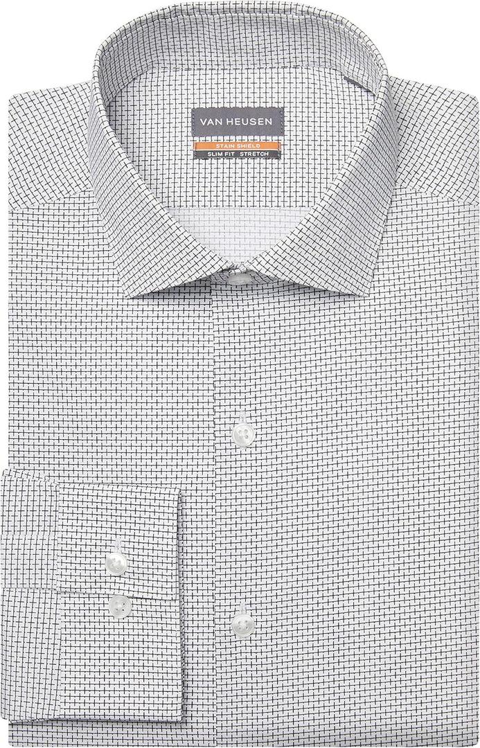 Van Heusen Men's Dress Shirt Slim Fit Stain Shield Stretch (14"-14.5" Neck 32"-33" Sleeve, Old Dark Mercury) XS