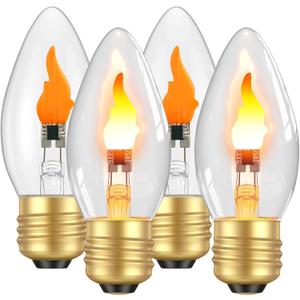 Hompavo Christmas Decorations - LED Flame Light Bulbs (2 Pack), 3W Flickering Fire Bulb, E26 Glass Shell for Halloween Party Patio Porch Home Indoor & Outdoor Decorations - 4