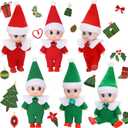 Skylety 6 Pieces Christmas Mini Elf Christmas Small Plush Twin Toys Boy and Girl Xmas Miniature Elf Accessories for New Year Xmas Stocking Stuffers(Red, Green)