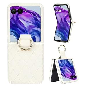 XNXCEVI for Motorola Razr+ 2024 Case with Ring, Premium Leather Back Cover Anti-Scratch Shockproof Case for Motorola Razr+ Plus 2024 (White)