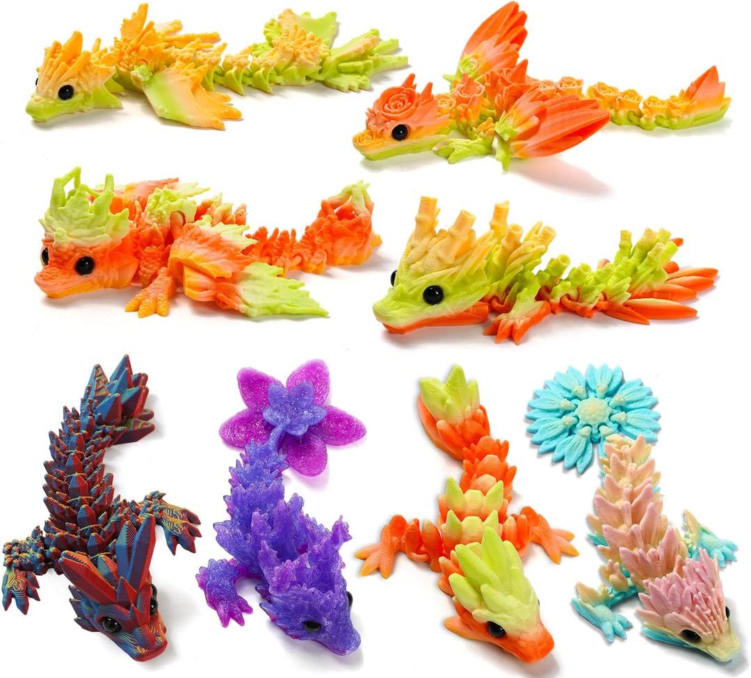 8PCS 3D Printed Dragon Toys,Articulated Dragon,3D Fidget Toy,Flexible Desk Pets,3-D Printed Animals Toys Gift for Kids Adult Home Office Decor